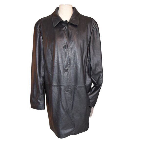 Vintage 90s Y2K Worthington Leather Button Down Black Leather Jacket Size XL - Picture 2 of 11